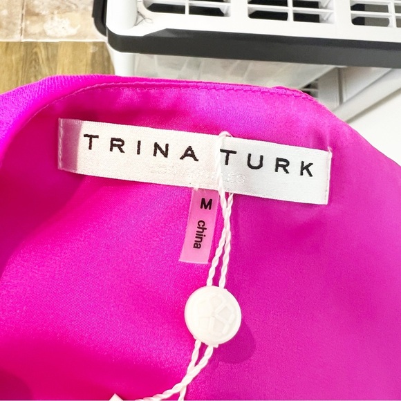 TRINA TURK SUNSHINE SILK TANK DRESS PINK YELLOW ORANGE RUFFLES TIERED MEDIUM - Picture 5 of 6